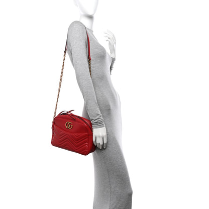 Gucci Calfskin Matelasse Medium GG Marmont Chain Shoulder Bag Hibiscus Red 2 of 13