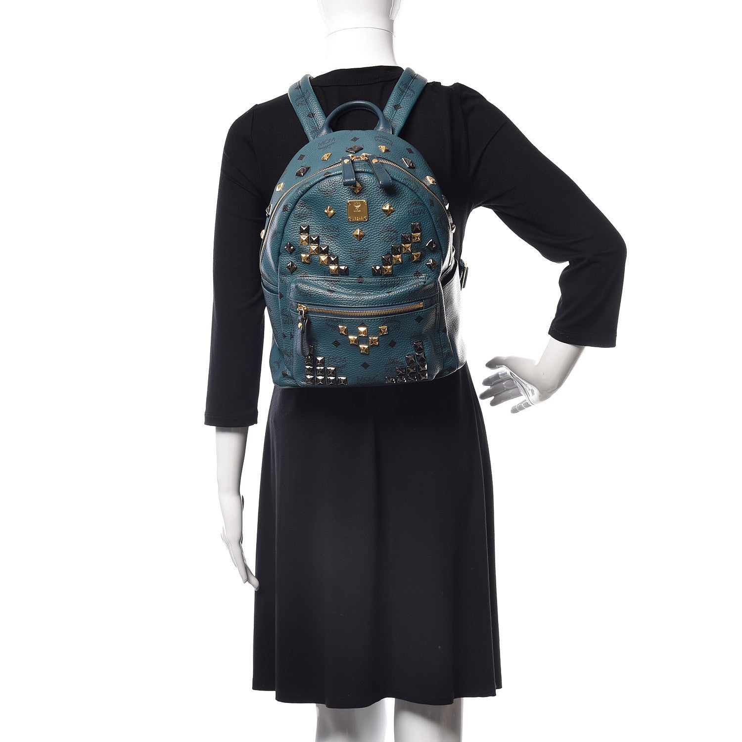 MCM Visetos Studded Small Stark M Backpack Teal 2 of 11