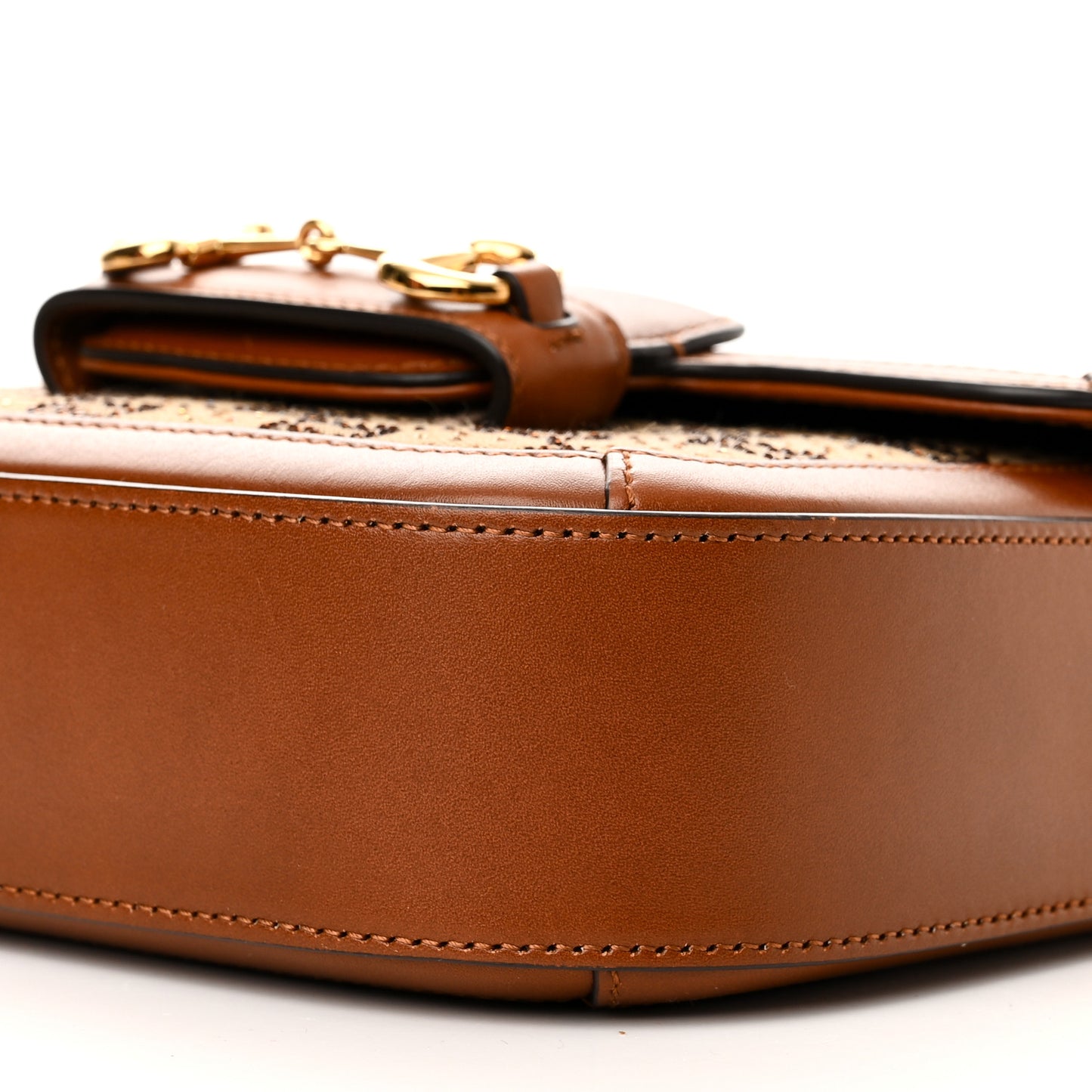 New Canvas Charisma Calfskin Crystal GG Monogram Mini Horsebit 1955 Shoulder Bag Camel Ebony