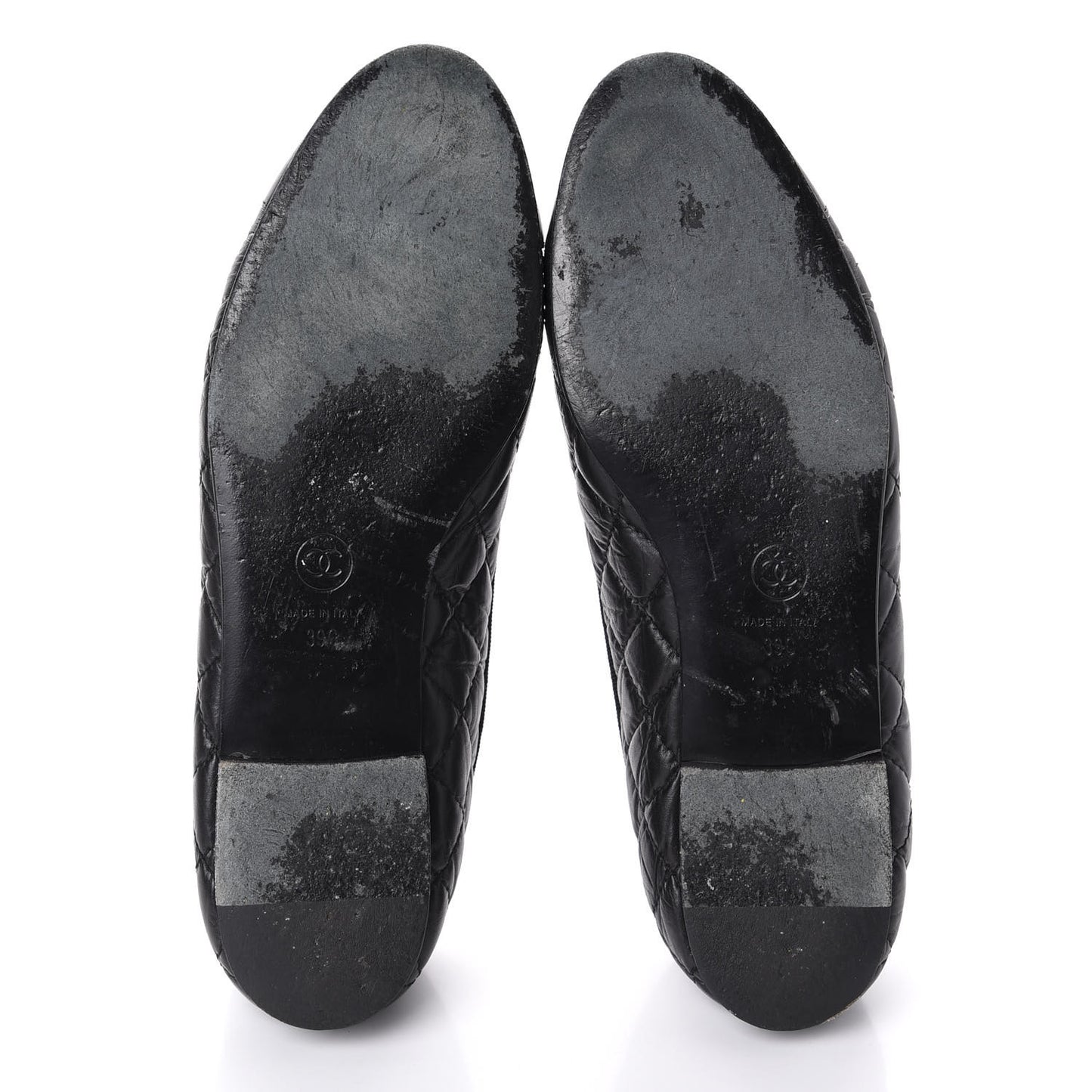 Aged Calfskin Quilted CC Cap Toe Ballerina Flats 39 Black