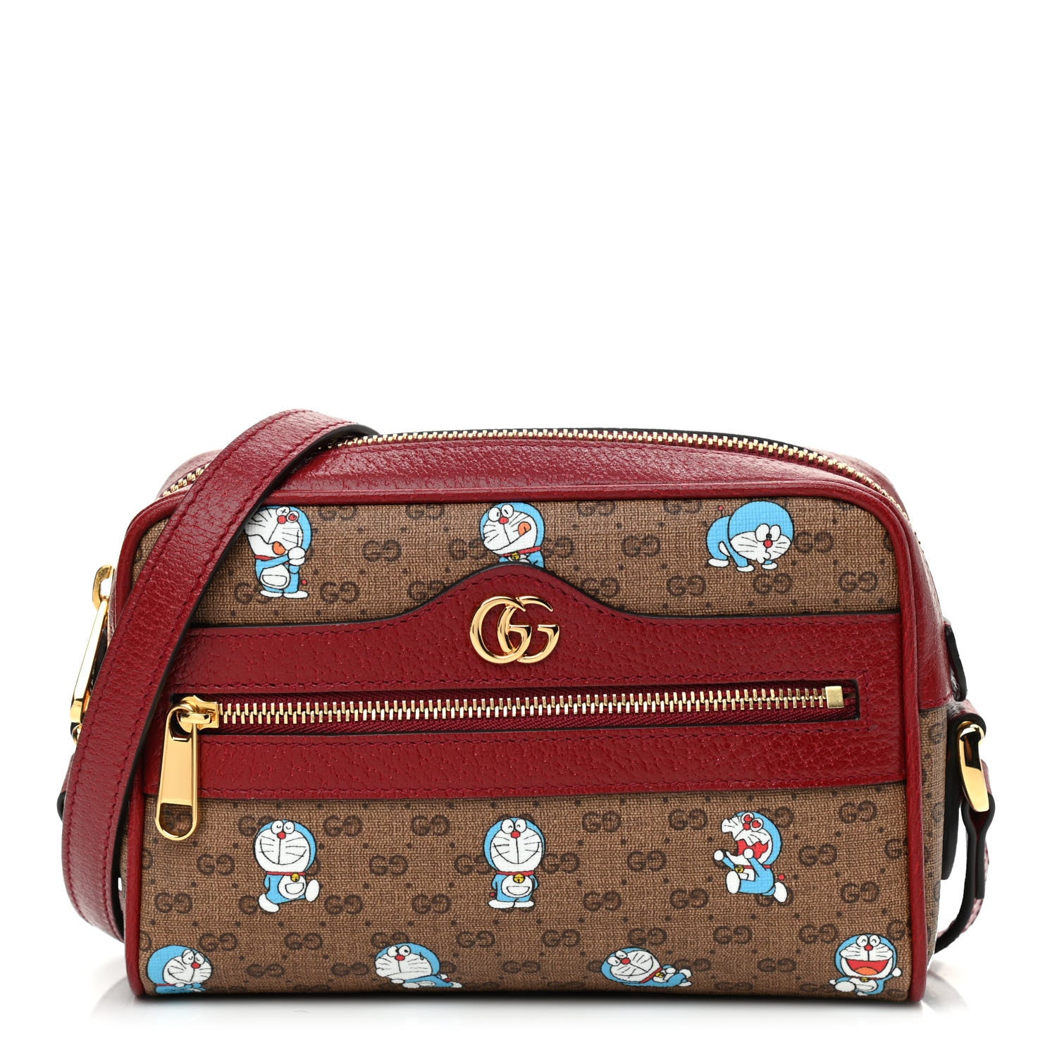 Gucci X DORAEMON Mini Vintage GG Supreme Monogram Camera Bag Beige Cherry Red 1 of 9