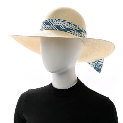 Hermes Straw Ingrid Zigzag Panama Hat 56 Naturel Bleu Jean 2 of 9