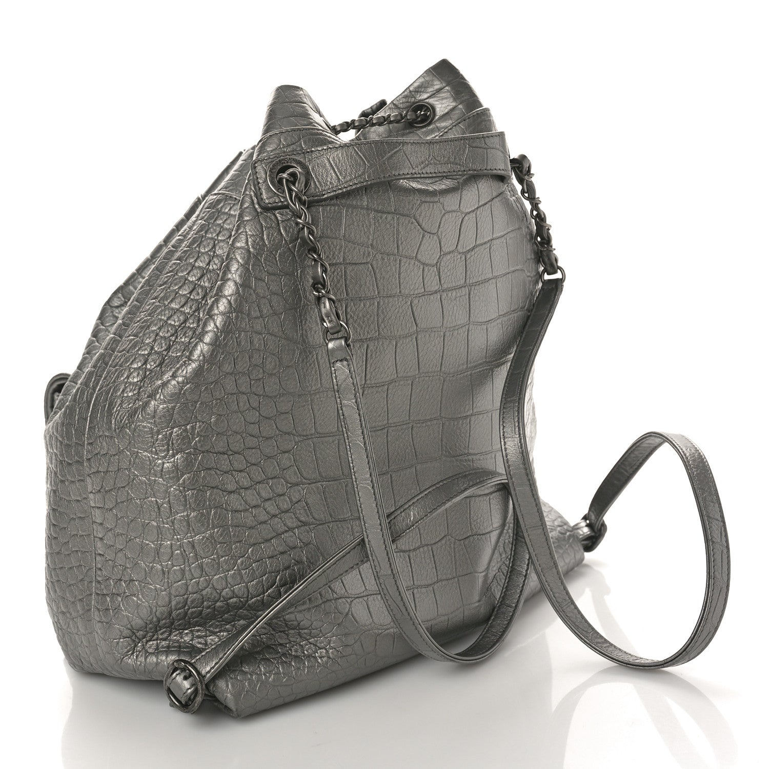 Chanel Metallic Calfskin Crocodile Embossed Large Backpack Silver 2 of 9