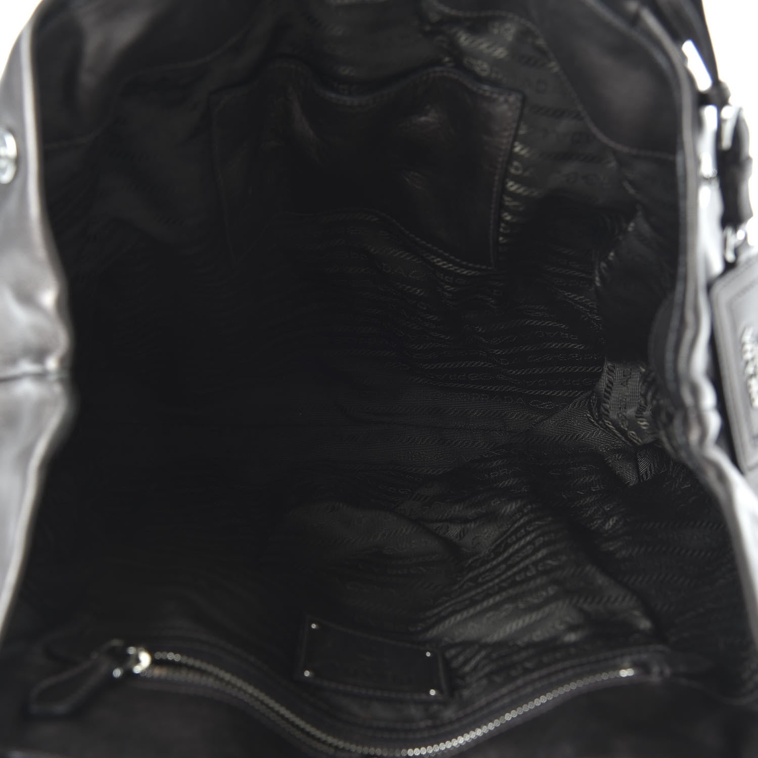 Prada Metallic Nappa Ruffle Hobo Black 5 of 10