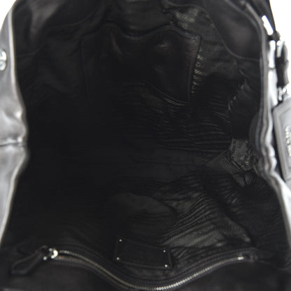 Prada Metallic Nappa Ruffle Hobo Black 5 of 10