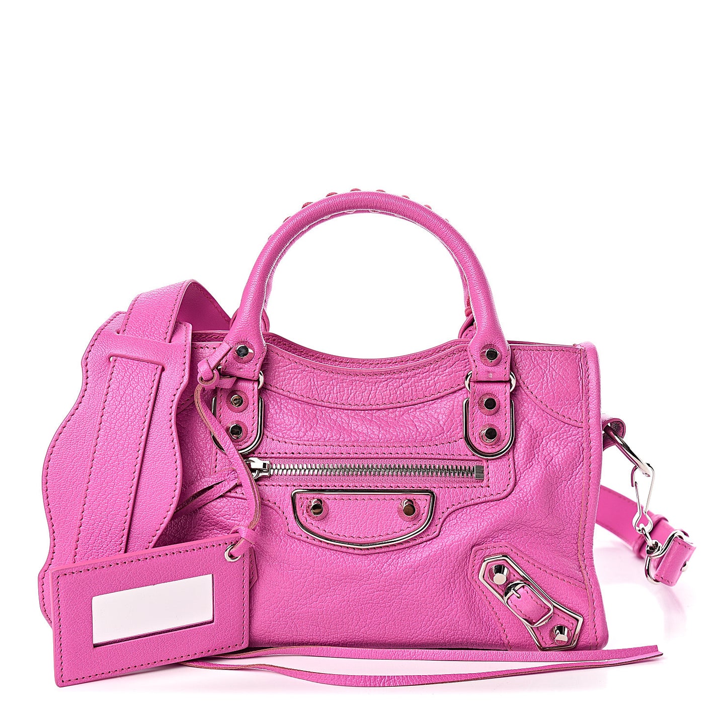 Chevre Silver Metallic Edge Hardware Mini City Rose Fluo