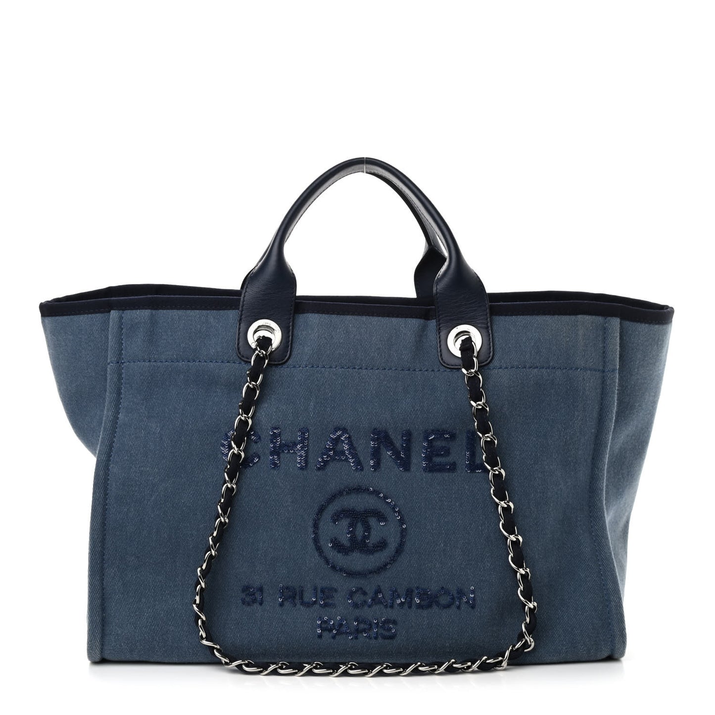 Canvas Sequin Medium Deauville Tote Navy