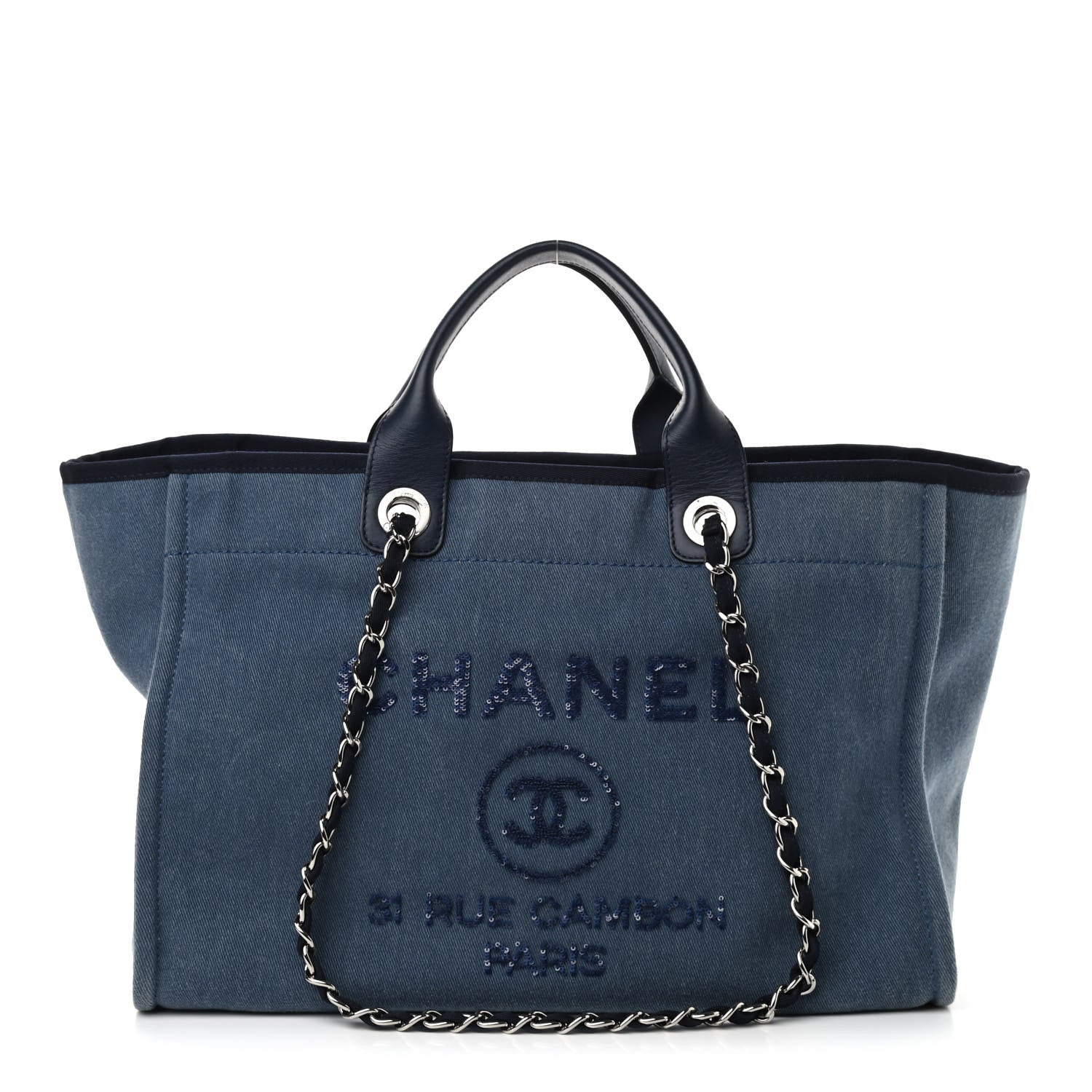 Chanel Canvas Sequin Medium Deauville Tote Navy 1 of 10