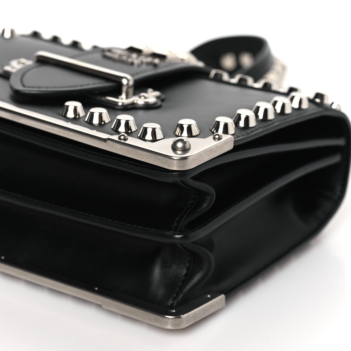 City Calf Saffiano Studded Cahier Bag Black