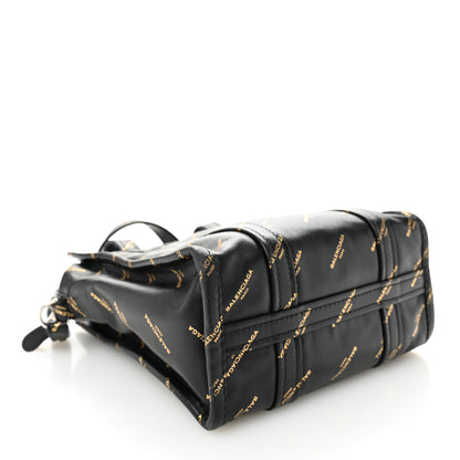 Balenciaga Calfskin Allover Logo XS Bazar Shopper Tote Black Gold 4 of 12