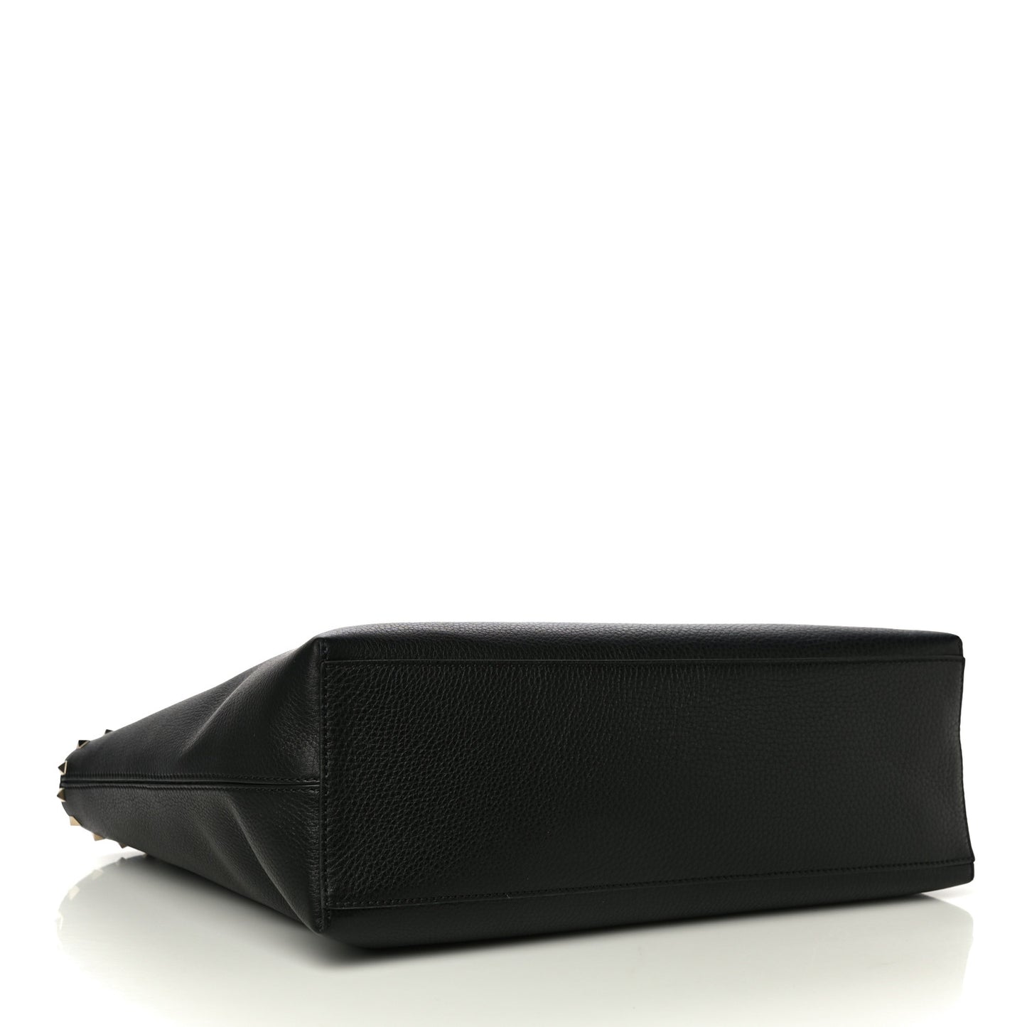 Grained Calfskin Rockstud Shoulder Tote Black