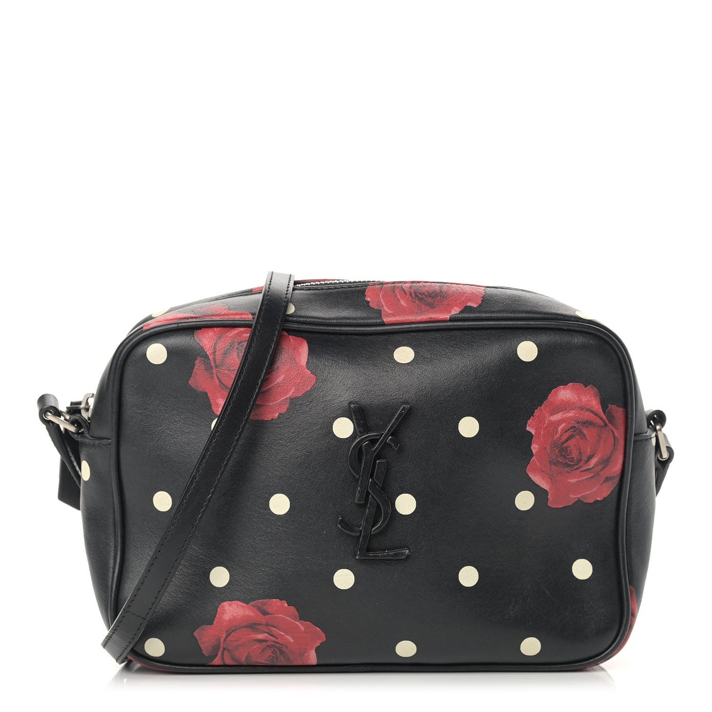 Calfskin Rose Print Monogram Lou Camera Bag Black