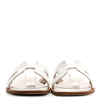 Hermes Box Calfskin Oran Sandals 37 White 3 of 12