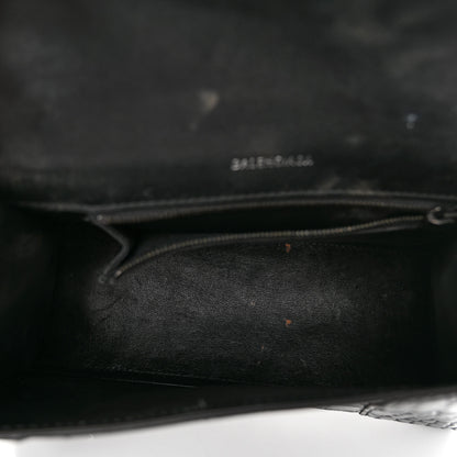Balenciaga Shiny Calfskin Monochrome Crocodile Embossed Small Hourglass Top Handle Bag Black 5 of 11