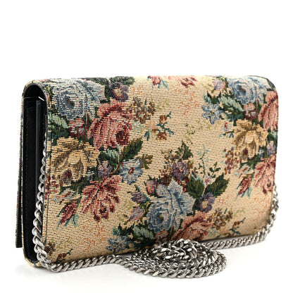 Saint Laurent Tapestry Bouquet Monogram Chain Wallet Beige Rogue Blue 3 of 9