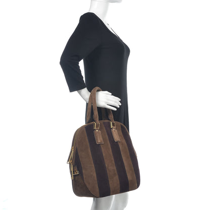 Burberry Suede Striped Medium Orchard Bowling Bag Fawn Brown Plum 2 of 13