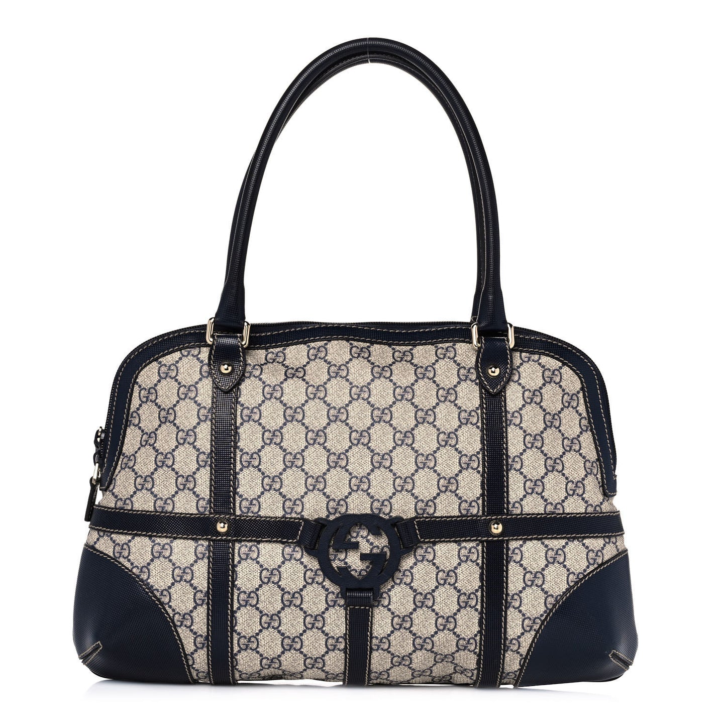 Monogram GG Reins Zip Up Tote Bag Gray Navy