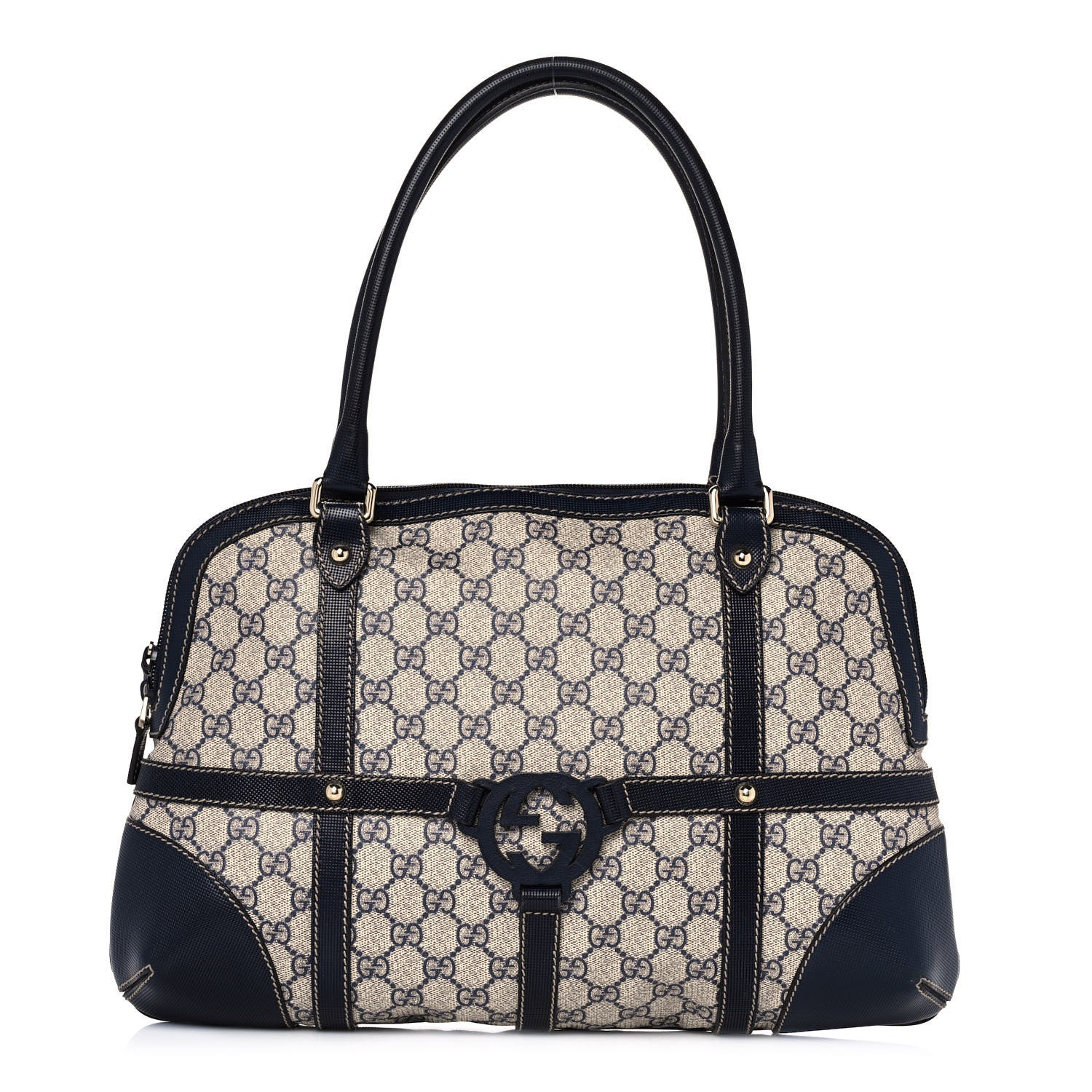 Gucci Monogram GG Reins Zip Up Tote Bag Gray Navy 1 of 10