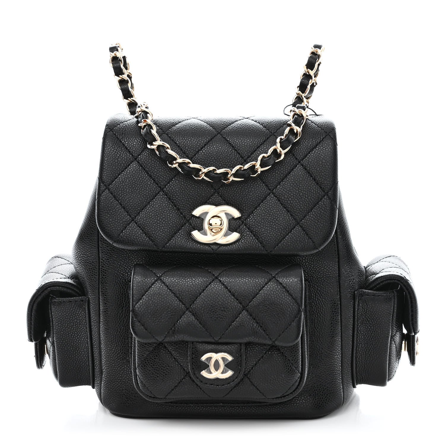 Chanel Shiny Caviar Quilted Small Pockets Drawstring Backpack Black 1 of 11