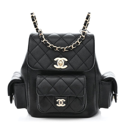 Chanel Shiny Caviar Quilted Small Pockets Drawstring Backpack Black 1 of 11
