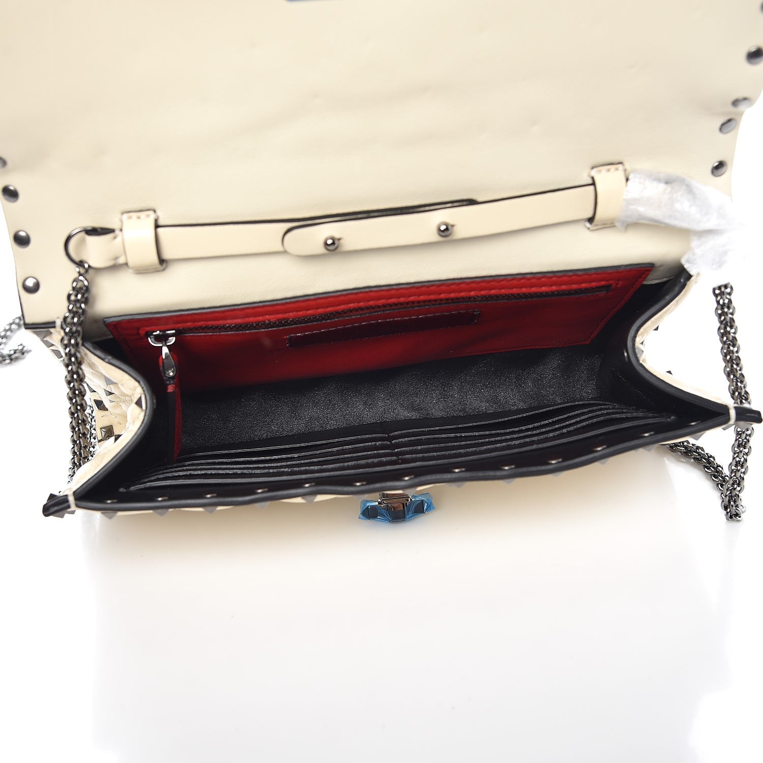 Valentino Garavani Lambskin Rockstud Spike Wallet on Chain White 5 of 6
