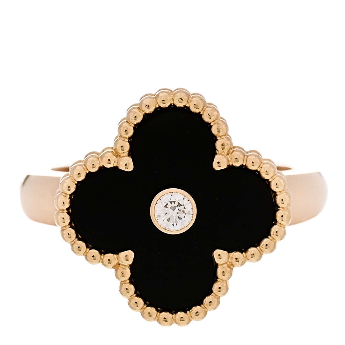 18K Yellow Gold Black Onyx Diamond Vintage Alhambra Ring 50 5.25