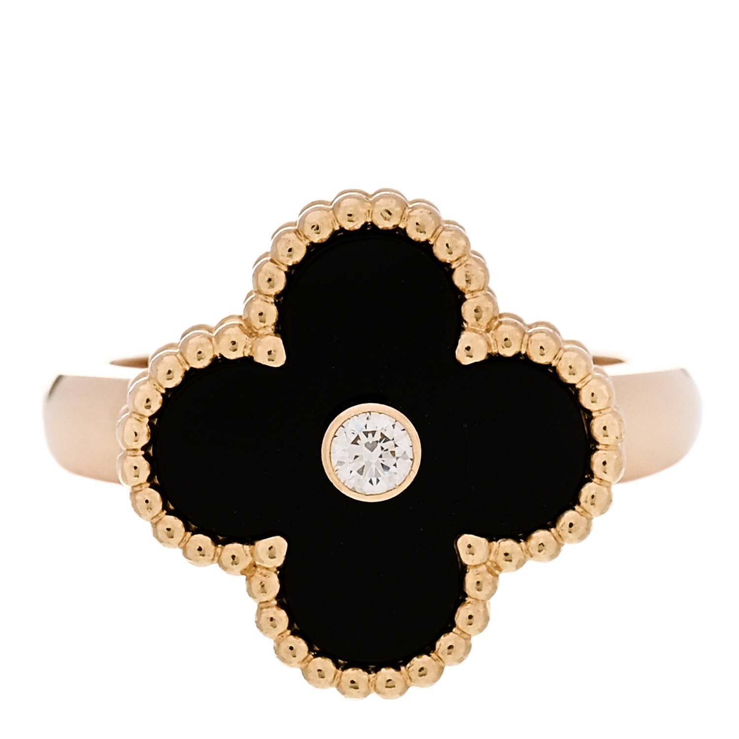Van Cleef & Arpels 18K Yellow Gold Black Onyx Diamond Vintage Alhambra Ring 50 5.25 1 of 6