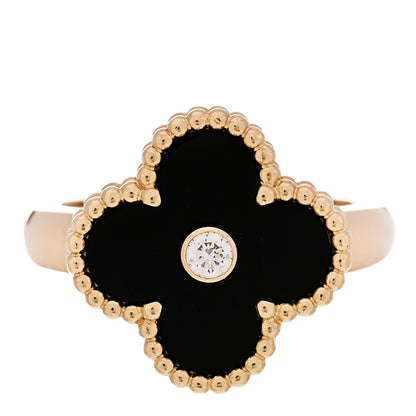 Van Cleef & Arpels 18K Yellow Gold Black Onyx Diamond Vintage Alhambra Ring 50 5.25 1 of 6