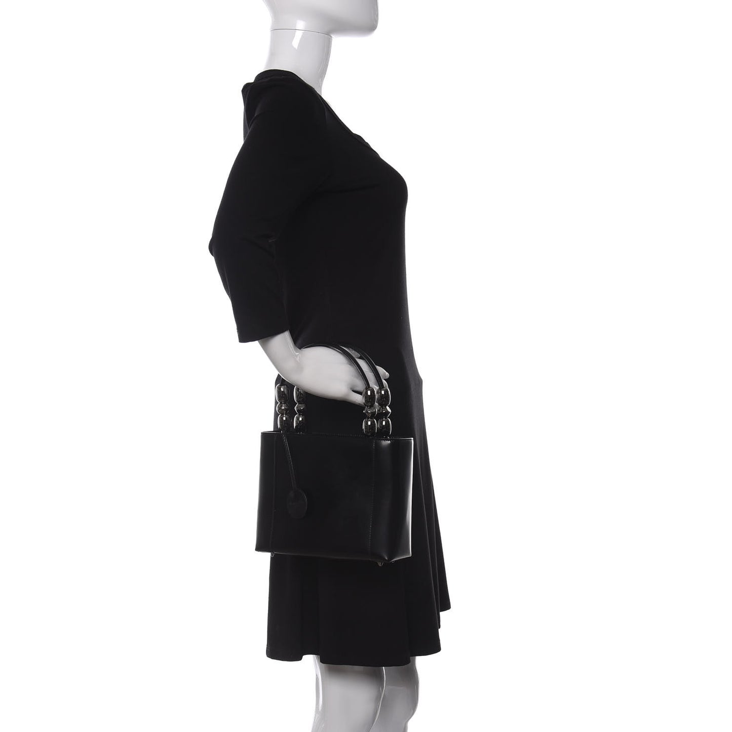 Calfskin Pearl Beaded Mini Maris Top Handle Bag Black