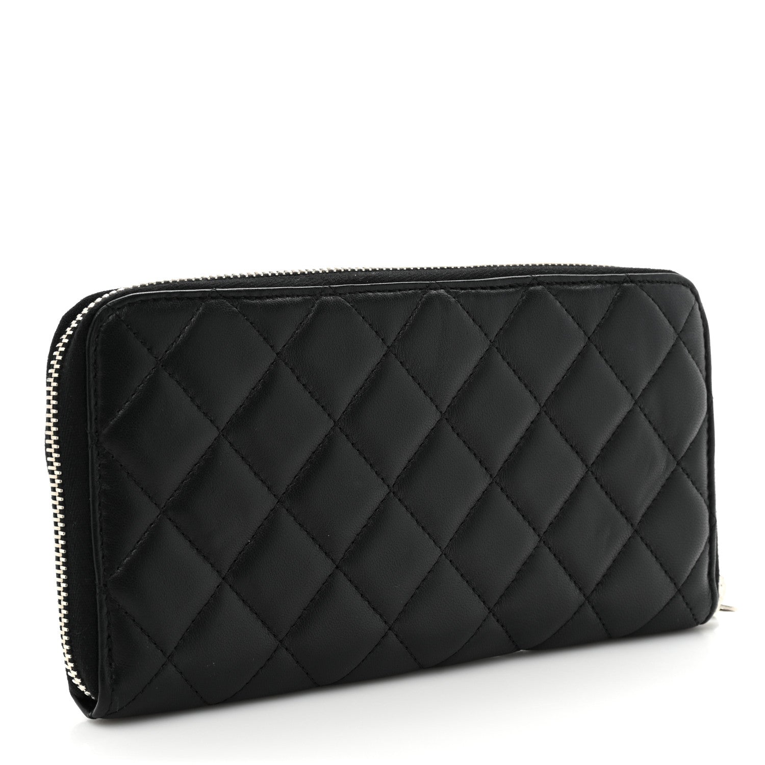 Chanel Lambskin Quilted Large Gusset Zip Around Wallet Black 3 of 15