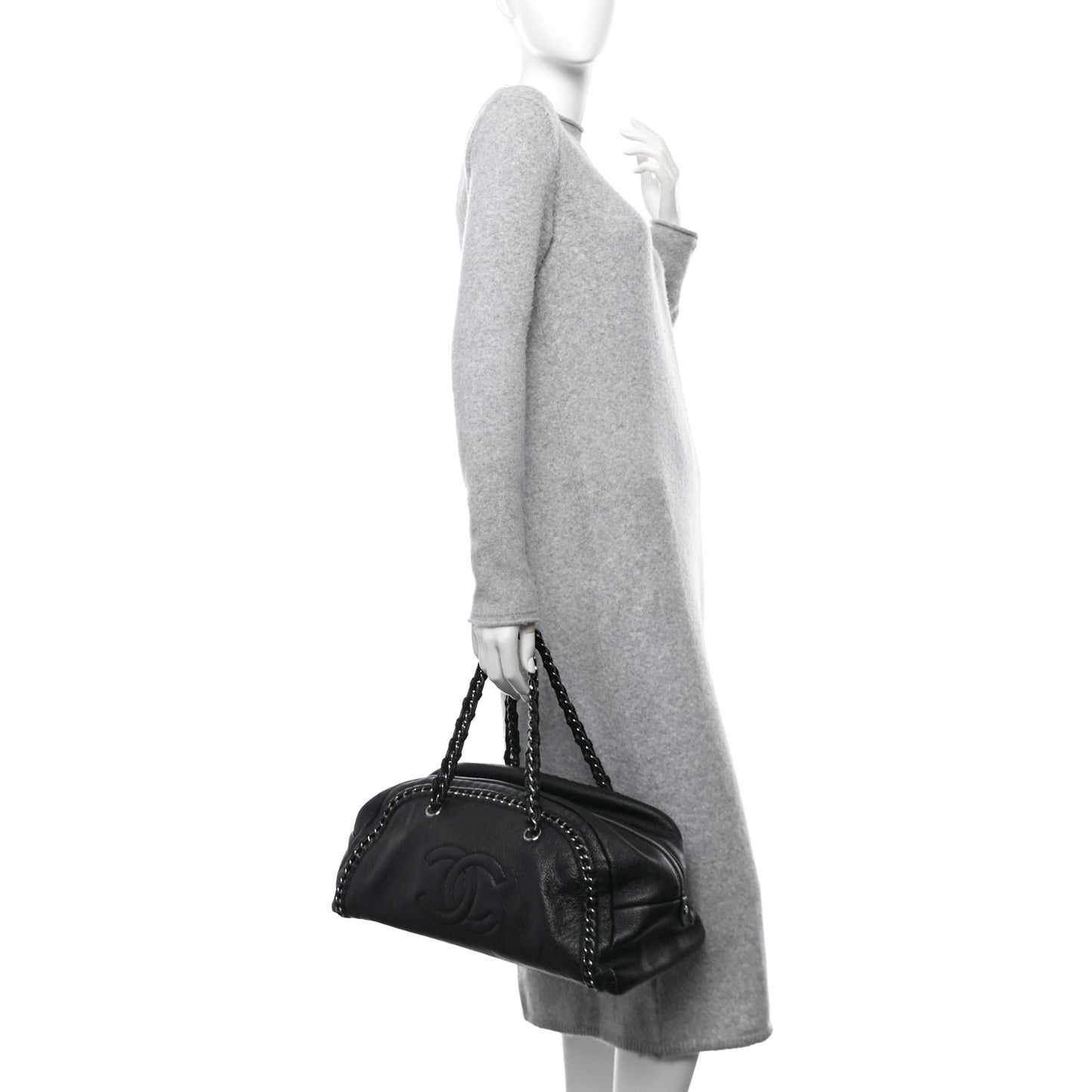 Goatskin Large Luxe Ligne Bowler Black