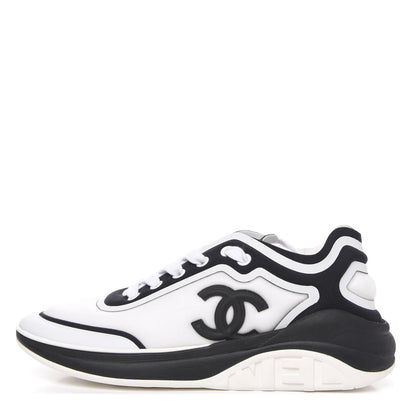 Chanel Lycra Womens CC Sneakers 36.5 White Black 1 of 8