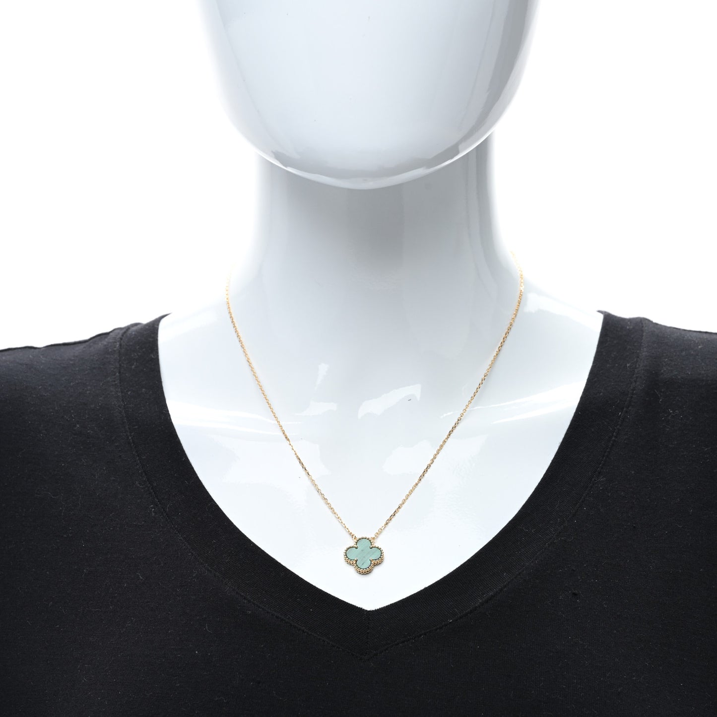 18K Yellow Gold Malachite Vintage Alhambra Pendant Necklace