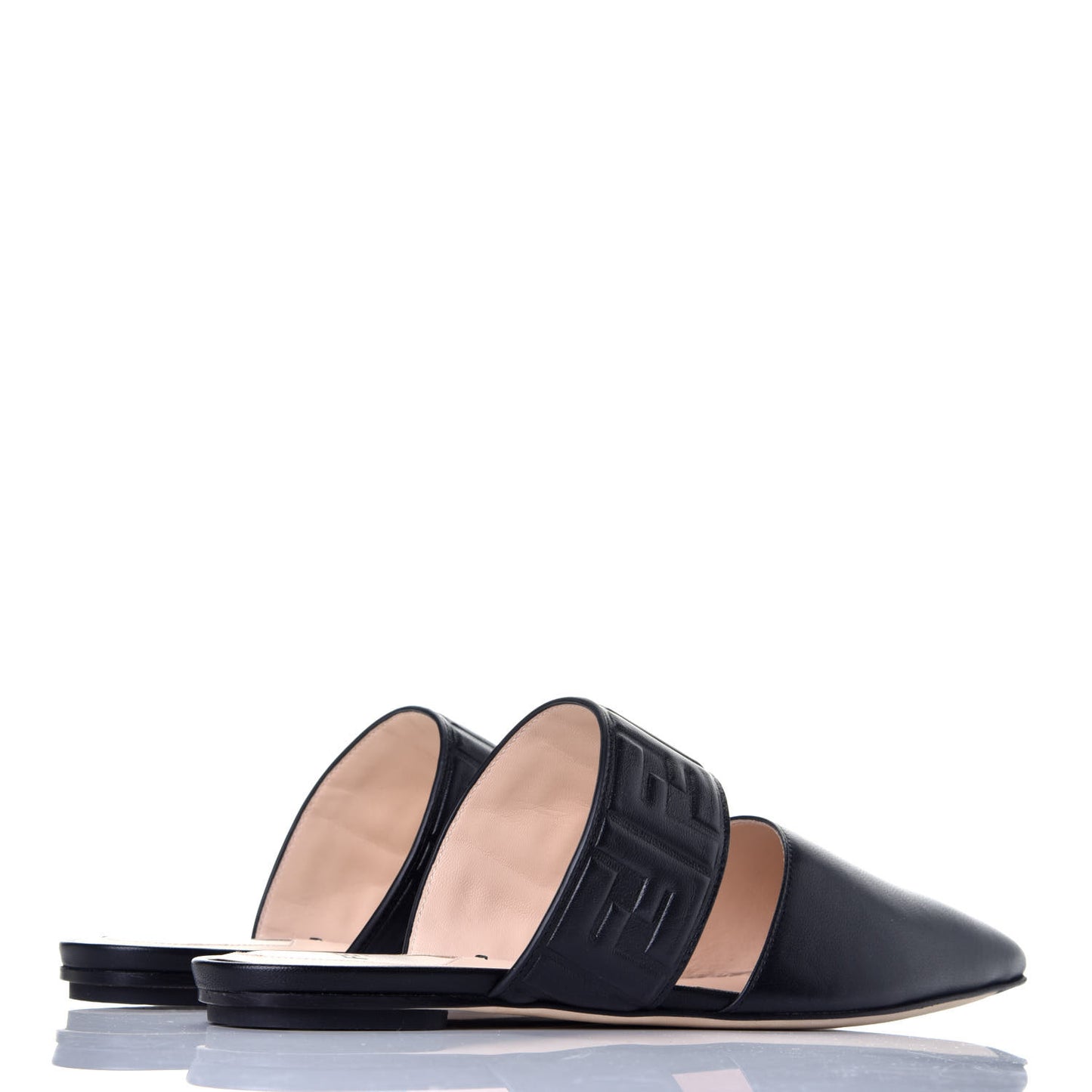 Nappa FF Embossed Flat Mules 36.5 Black