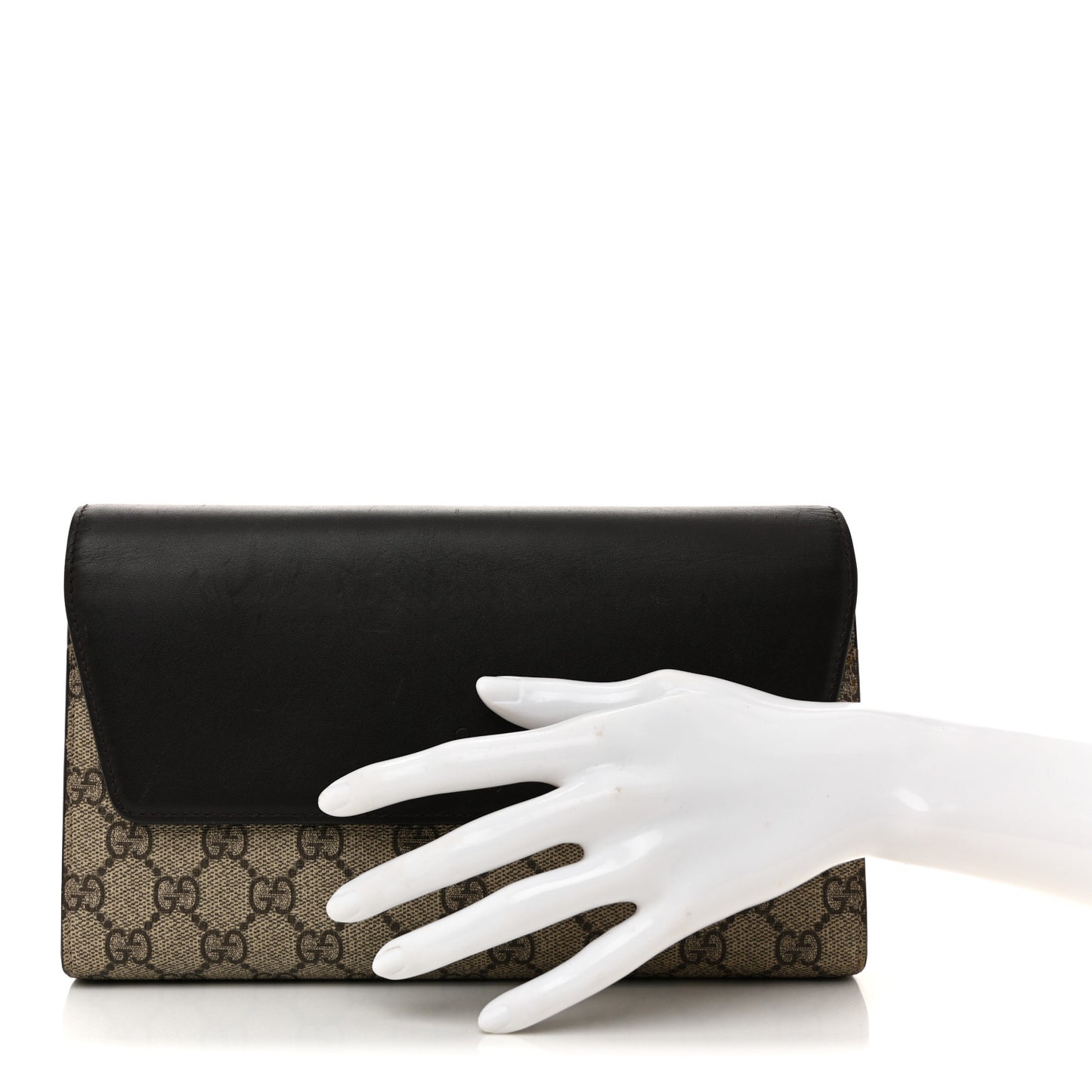 Calfskin GG Supreme Monogram Wristlet Clutch Wallet Dark Brown