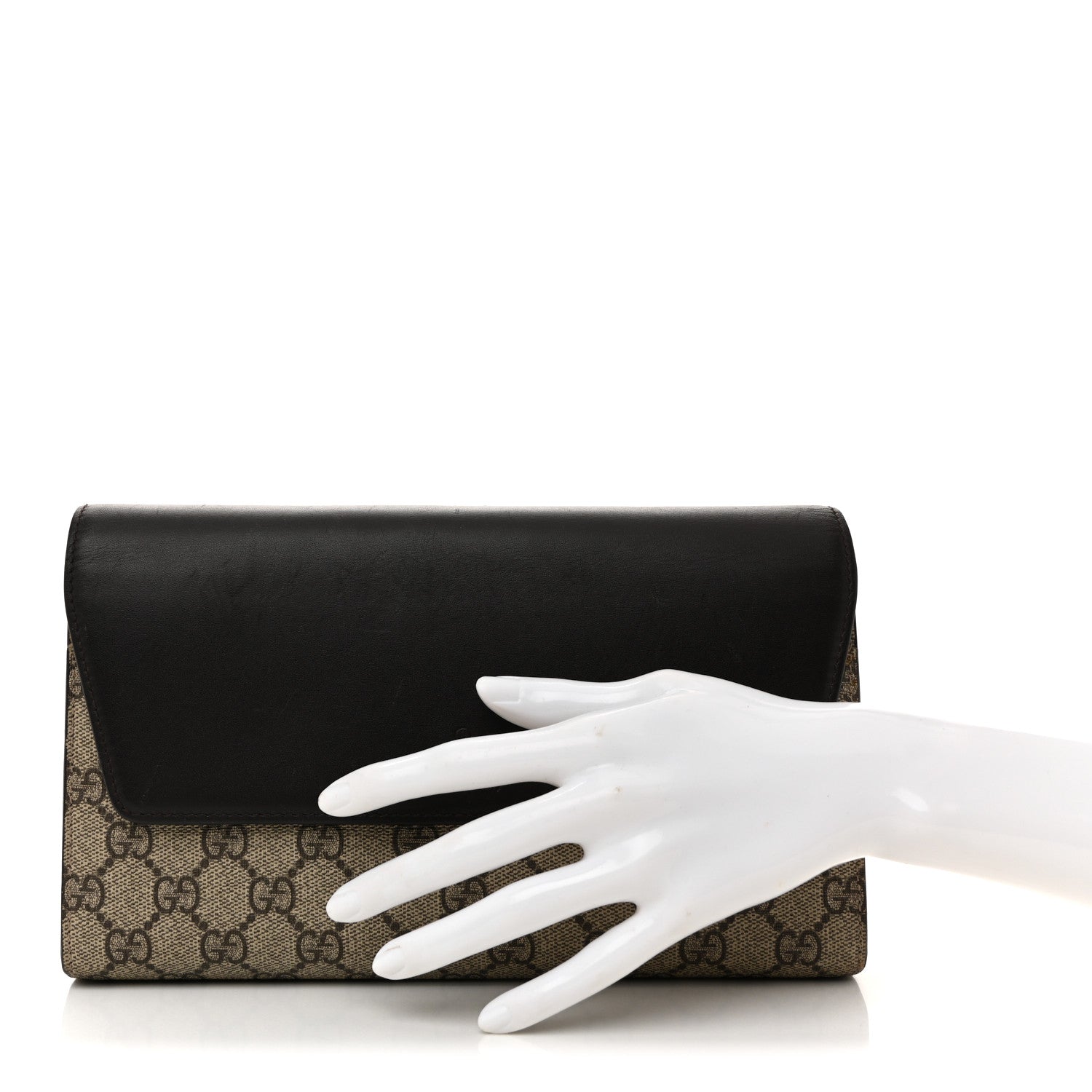 Gucci Calfskin GG Supreme Monogram Wristlet Clutch Wallet Dark Brown 2 of 9