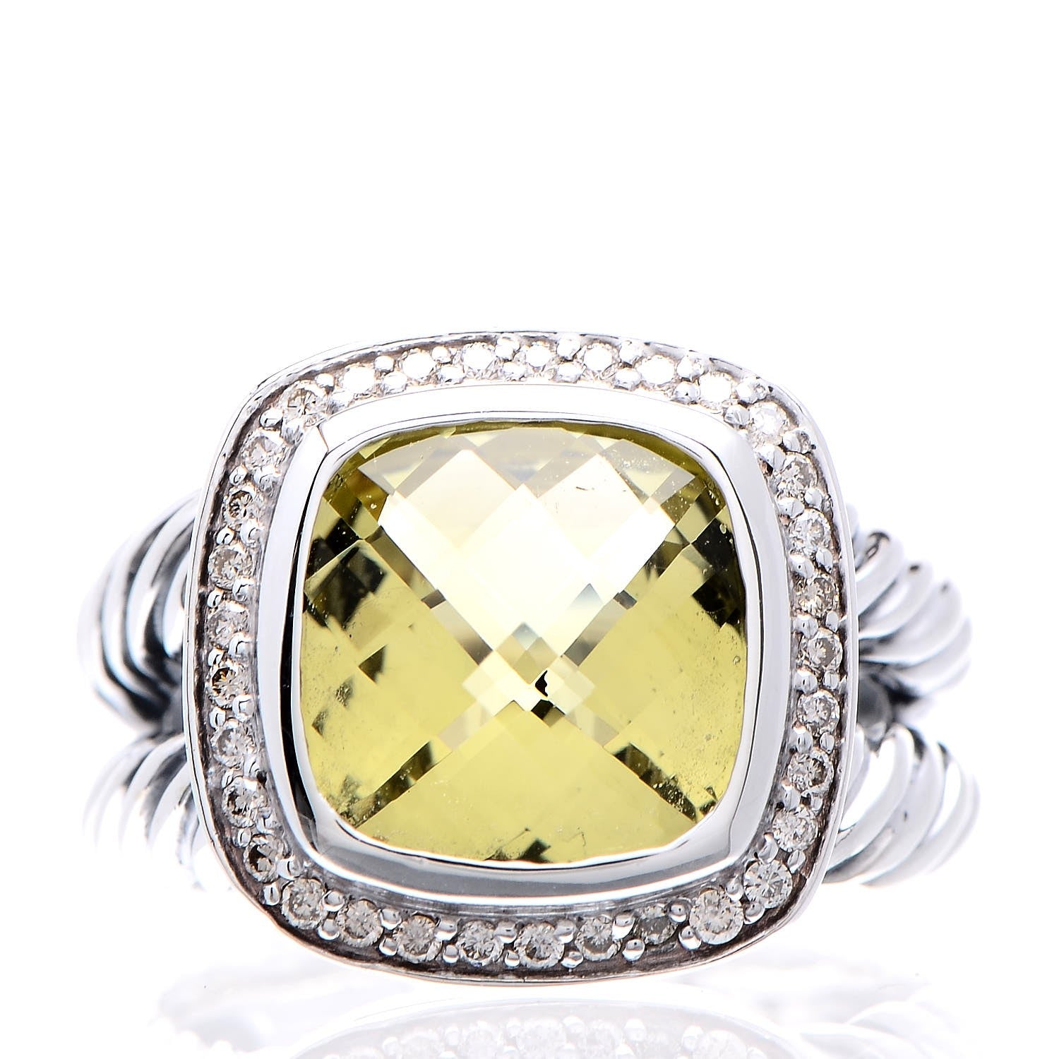 David Yurman Sterling Silver Diamond Lemon Citrine 11mm Albion Ring 54 7 1 of 6