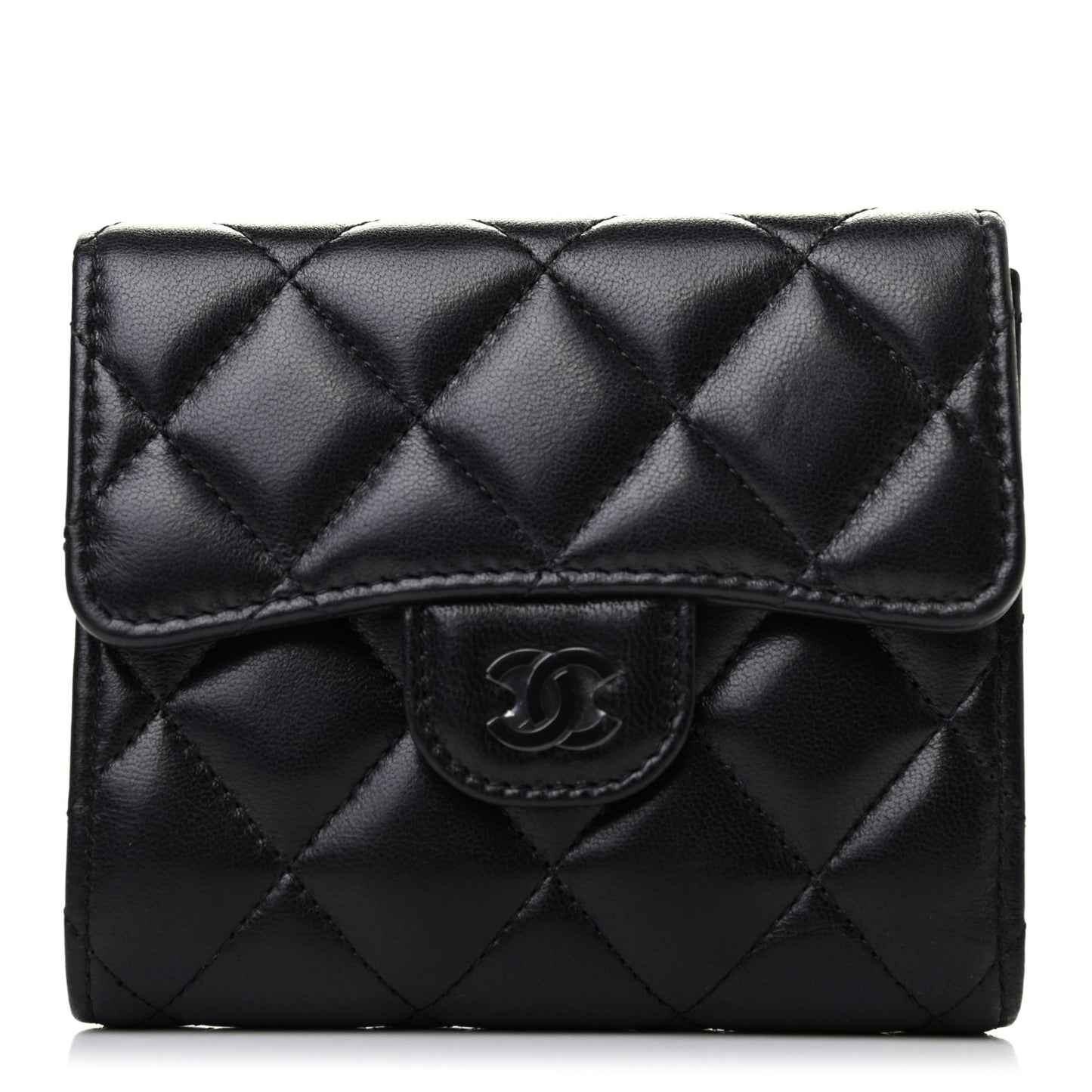 Lambskin Quilted Compact Flap Wallet So Black