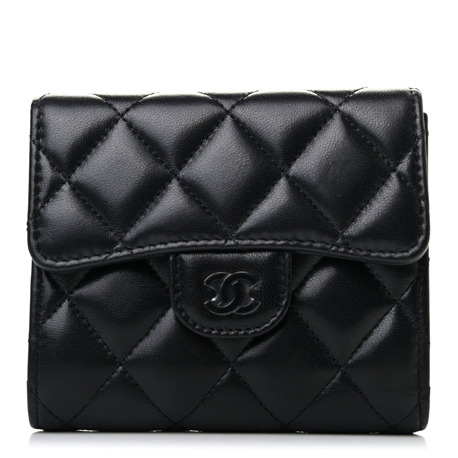 Chanel Lambskin Quilted Compact Flap Wallet So Black 1 of 6