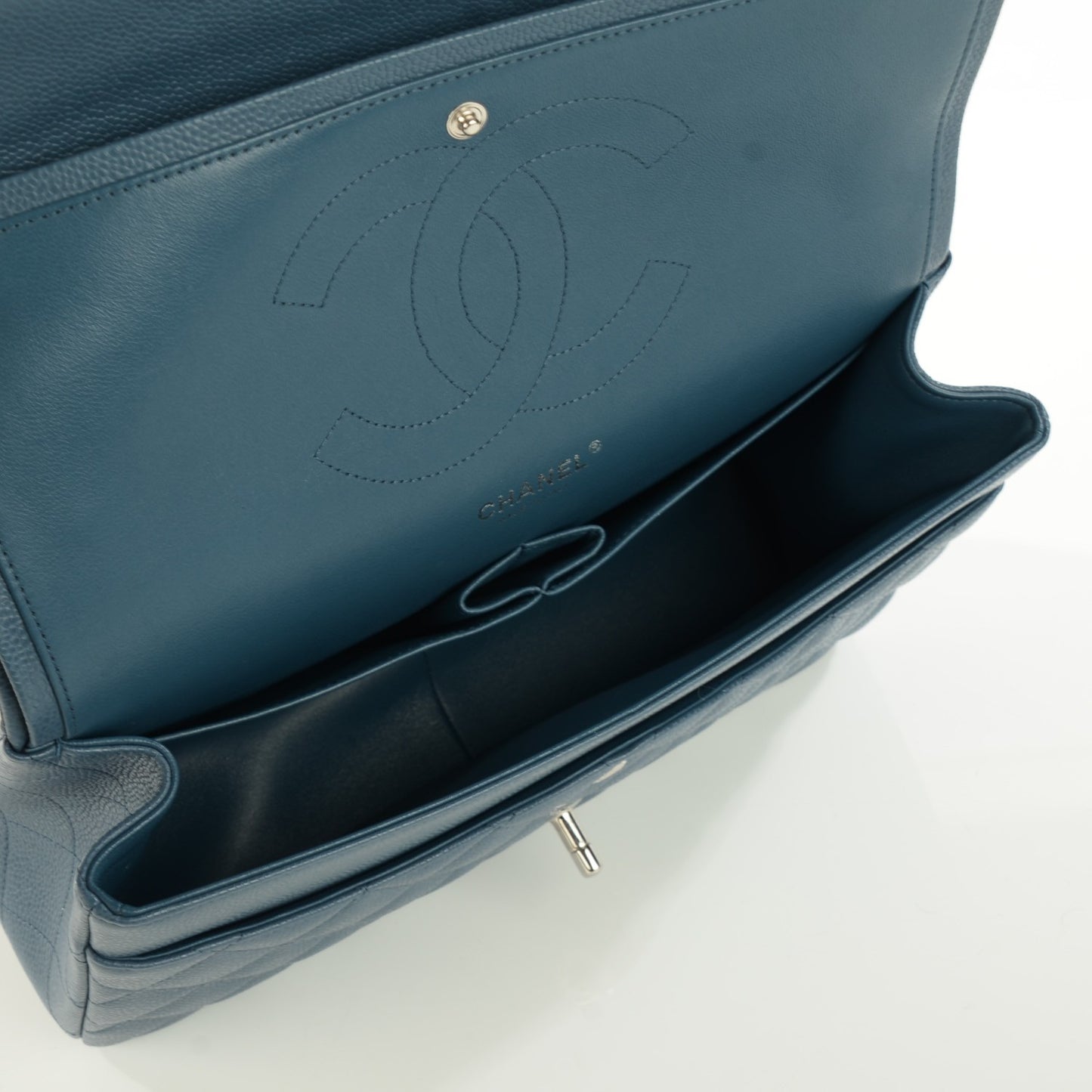 Caviar Quilted Jumbo Double Flap Blue