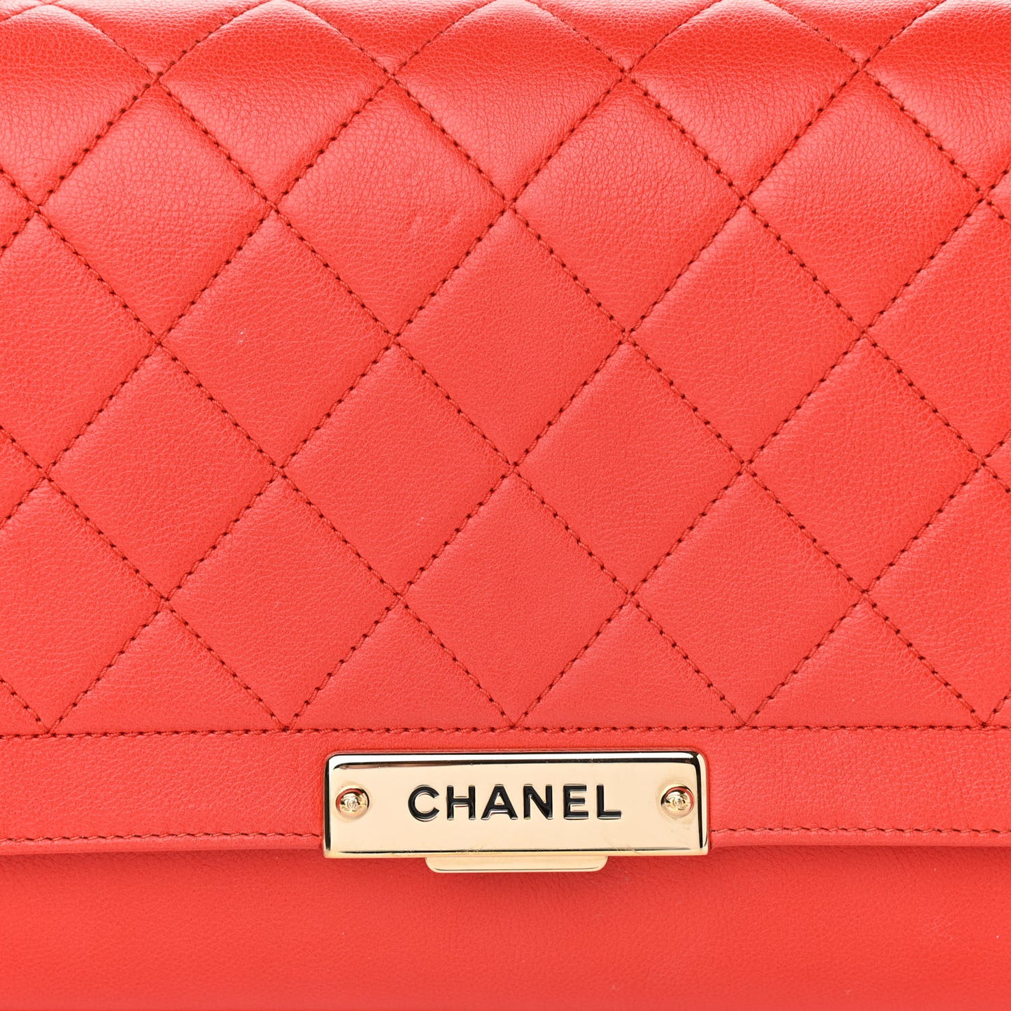 Grained Calfskin Quilted Large Label Click Flap Bag Red