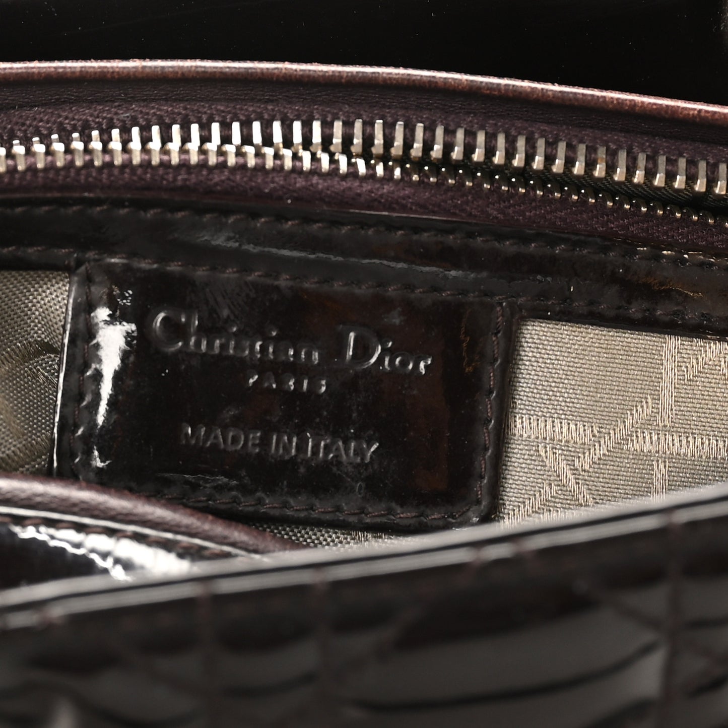 Patent Cannage Medium Lady Dior Dark Brown