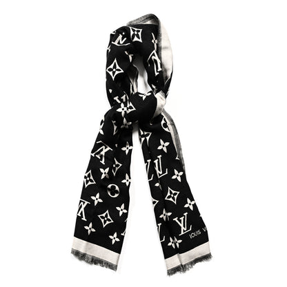Louis Vuitton Silk Wool Monogram Miss LV Stole Black 1 of 3