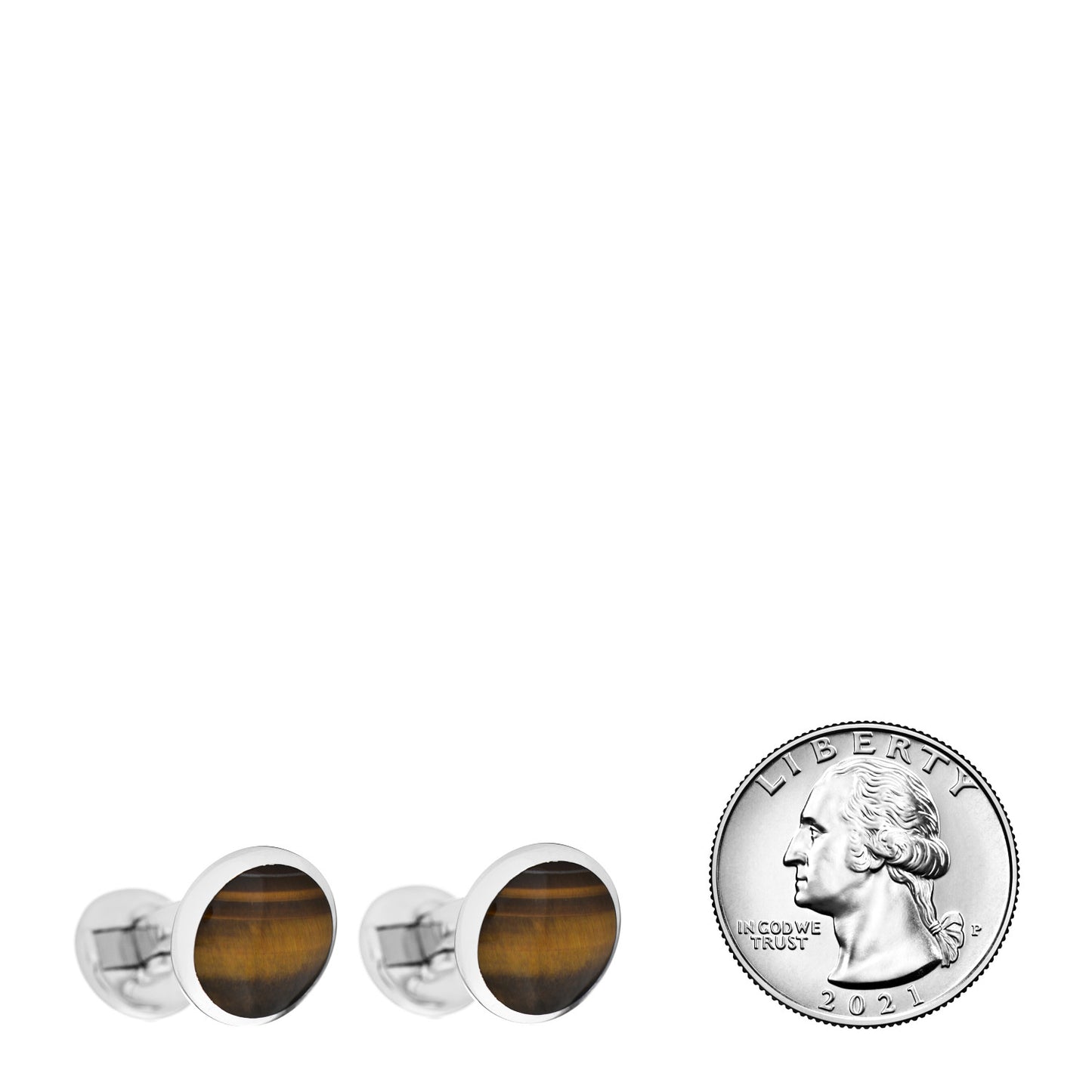 Sterling Silver Tiger's Eye 14mm Streamline Round Cufflinks