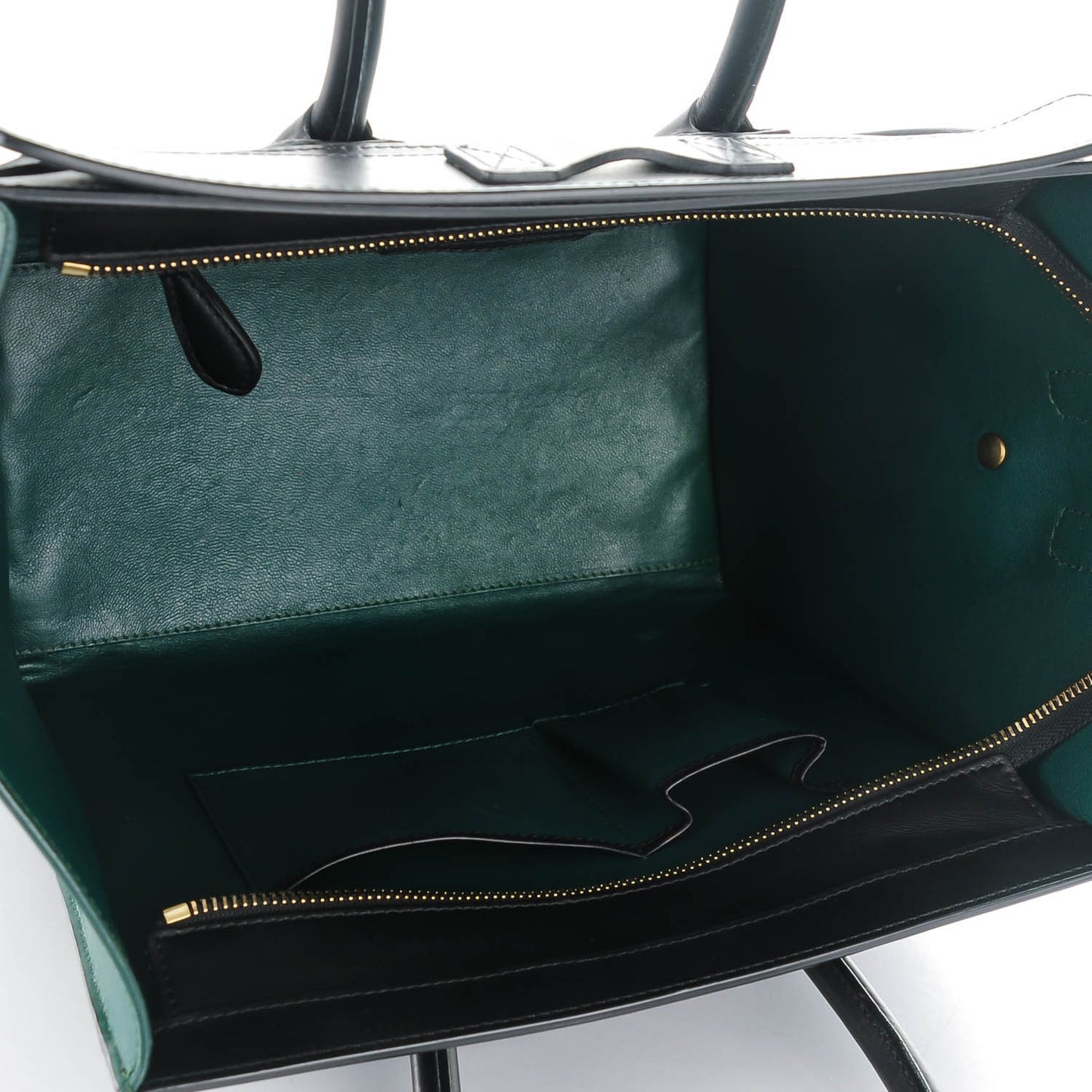 Satin Calfskin Mini Bi-Color Luggage Bottle Green Black