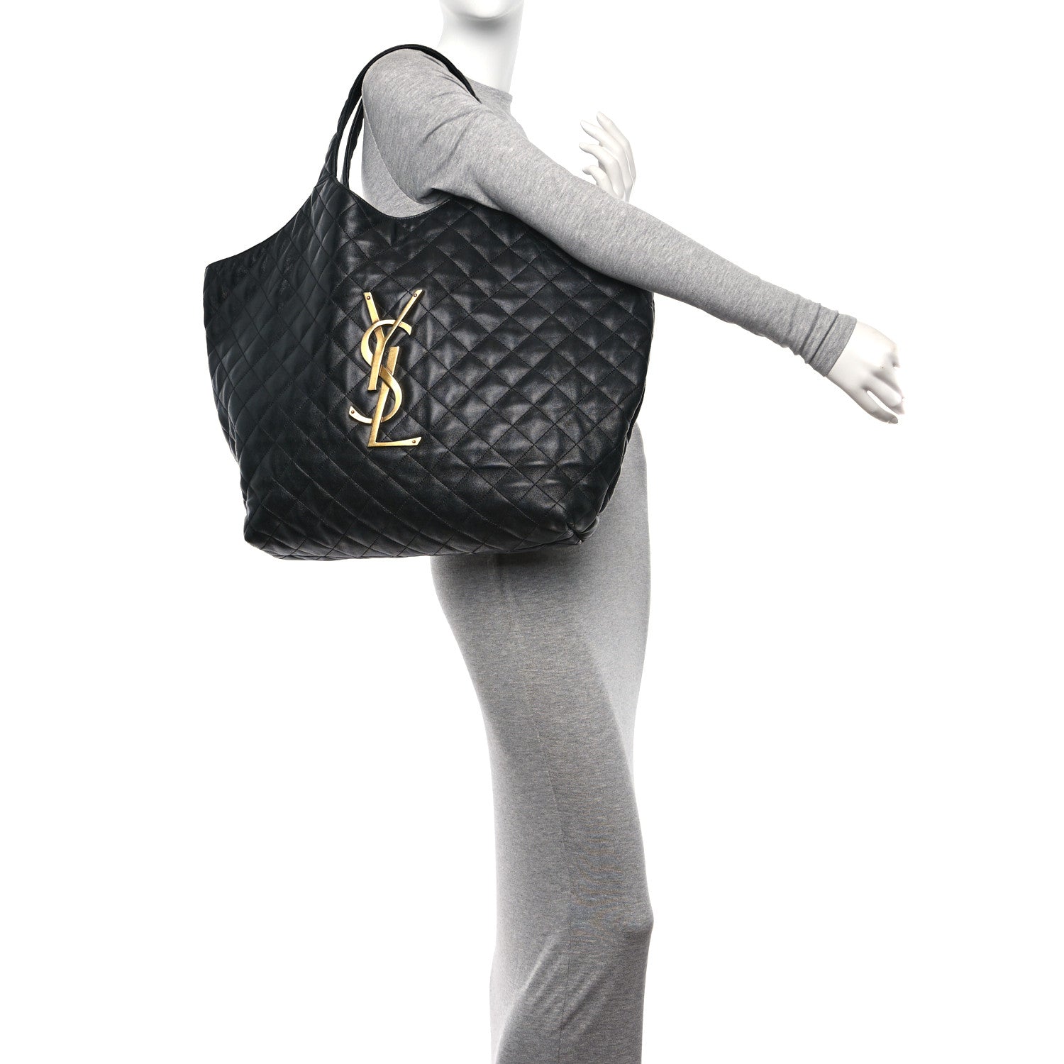 Saint Laurent Lambskin Quilted Maxi Icare Shopping Tote Black 2 of 10