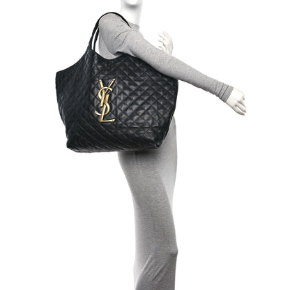 Saint Laurent Lambskin Quilted Maxi Icare Shopping Tote Black 2 of 10
