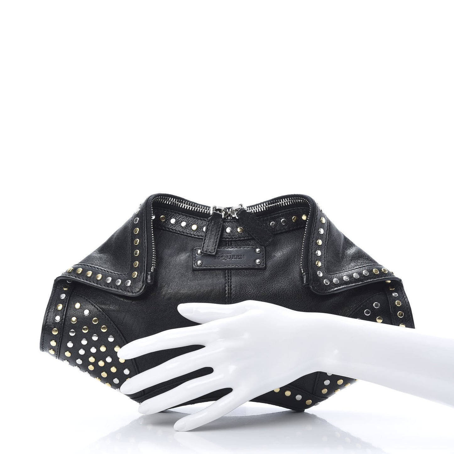 Calfskin Studded De Manta Clutch Black