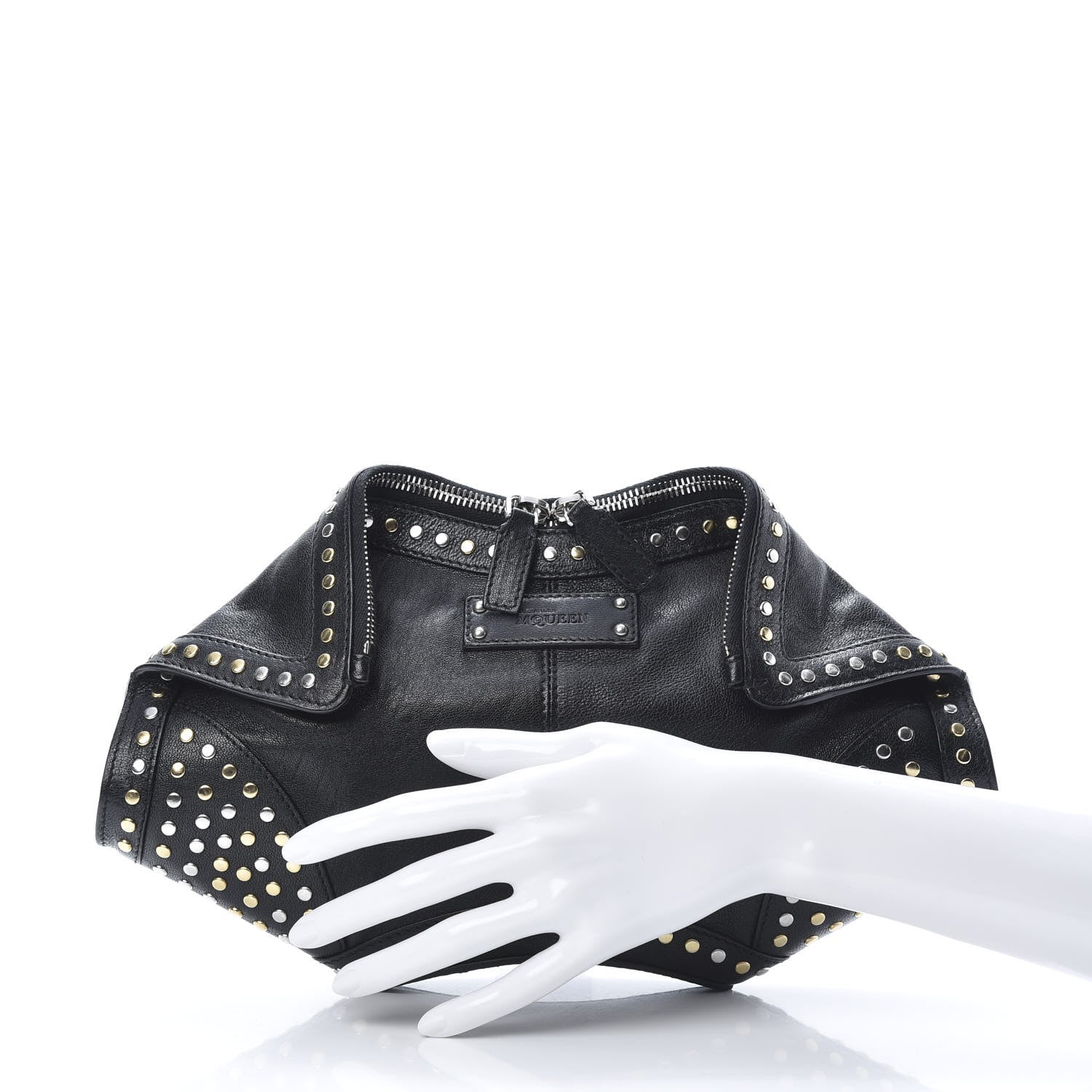 Alexander McQueen Calfskin Studded De Manta Clutch Black 2 of 7