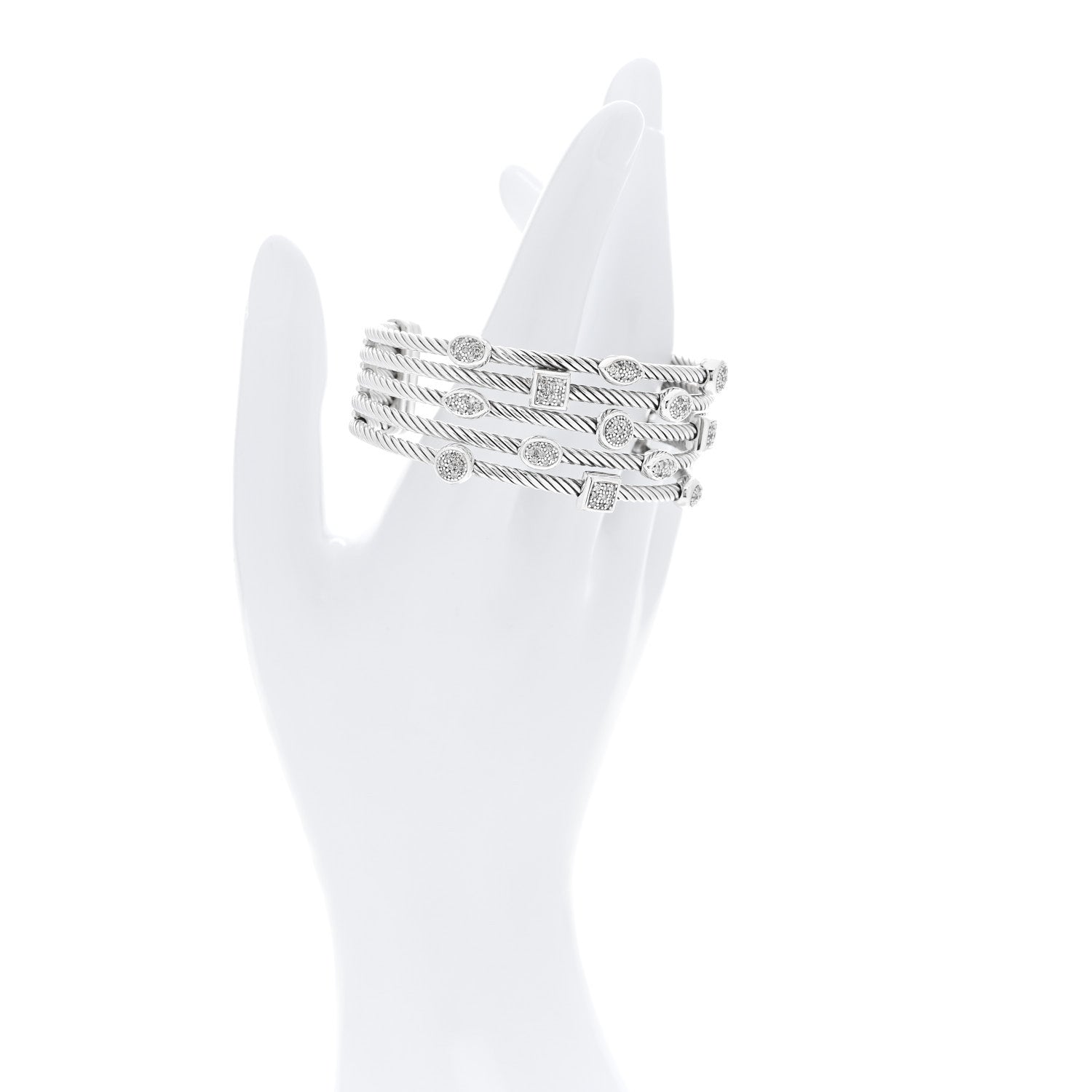 David Yurman Sterling Silver Diamond Five Row Confetti Cuff Bracelet 2 of 4